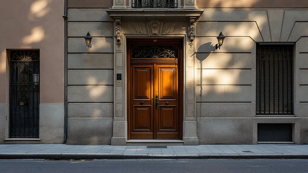 Portal de un edificio clásico en la calle de Alcalá, Madrid